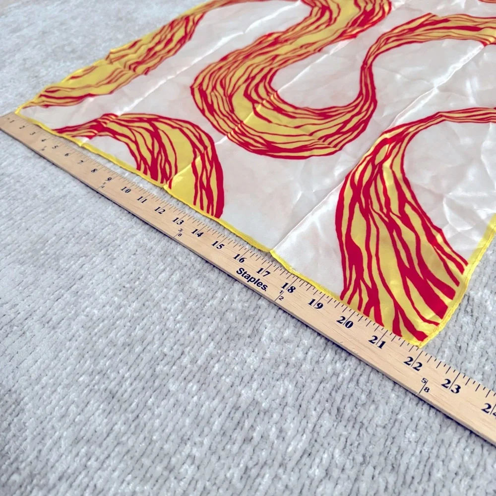 Vintage Abstract Print Silk Scarf‎ 23” Red Yellow White Square